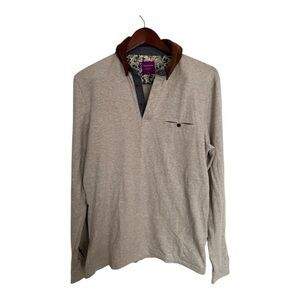 Simons Beige Long Sleeve Polo Shirt with corduroy collar size medium